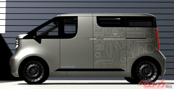 真横から見たKAYOIBAKO。いい感じのシルエット。タイヤが四隅にあり、カッコいい!!