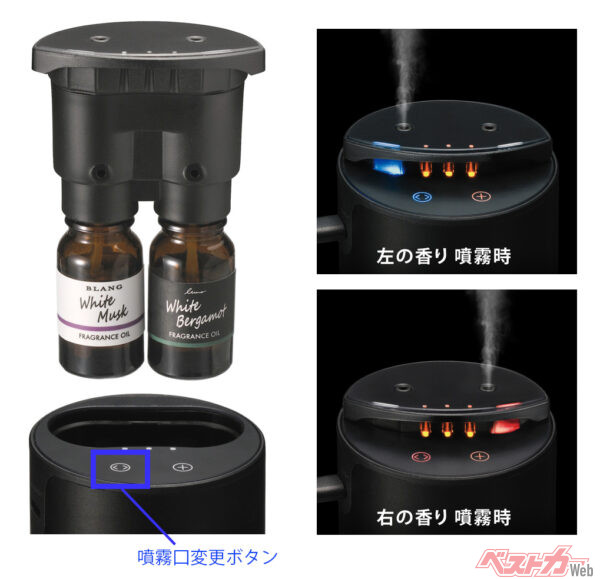 ワンタッチで2つの香りを切り替えられる