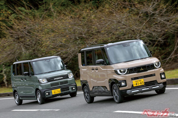 初代登場からおよそ2年で2代目へとモデルチェンジした三菱 デリカミニ(価格帯:196万4600~290万7300円)と、2024年9月に追加されたホンダ N-BOX JOY(価格帯:173万9100~247万5000円)