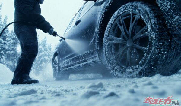 寒い冬場はお湯の出るウォーターガンにあるコイン洗車場で洗車するべし(fazat@Adobe Stock)
