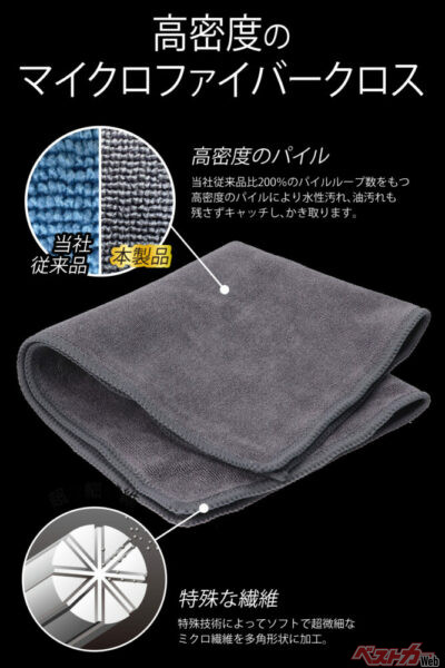 パイル密度200%と特殊加工繊維のマイクロファイバークロス(C197の裏面にも使用)