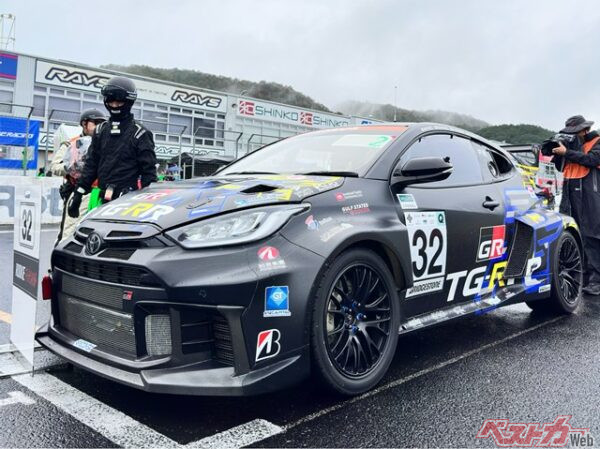 オートサロンや三河湾ラリーにて展示していた車両よりもワイドにゴツい見た目になったGRヤリスMコンセプト