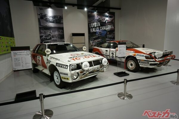 トヨタがグループBの公認を取得し、サファリラリーを戦ったセリカ ツインカムターボ(TA64)。右はセリカ GT-Four(ST165)