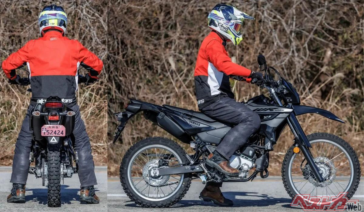 「WR125R」の足着き性チェック。テスターである谷田貝　洋暁は172cm/75kg