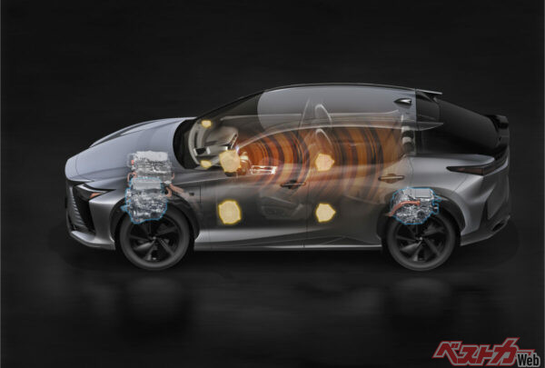 車速や駆動力に連動し、前後のスピーカーから音を出力