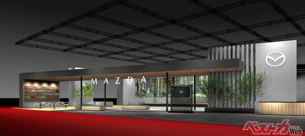 ジャパンモビリティショー2025のマツダブース。刷新されたブランドシンボルを採用する