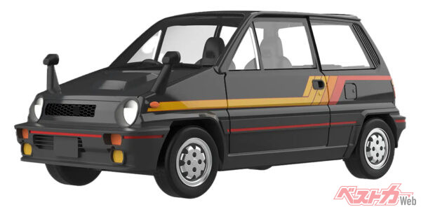 カプセルトイとボックストイ両方にラインアップするホンダ シティターボ ブラックバーンメタリック。ボックストイ版はボディにストライプが入り特別感満載