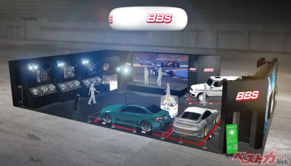 BBによる出展イメージ。ホイール単体や実際に履かせた姿、モータースポーツでの実績などを堪能できそうな展示だ
