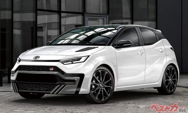 往年のスターレットターボを思い起こさせるFFホットハッチで登場。かつてのスタタボも国内ラリーでは大活躍していた（ベストカー編集部作成の予想CG）