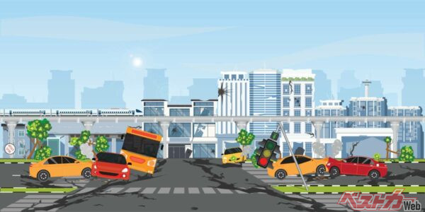 地震の影響でクルマにトラブルが出た場合に車両保険は適用されないことがほとんど（Zentangle@Adobe Stock）