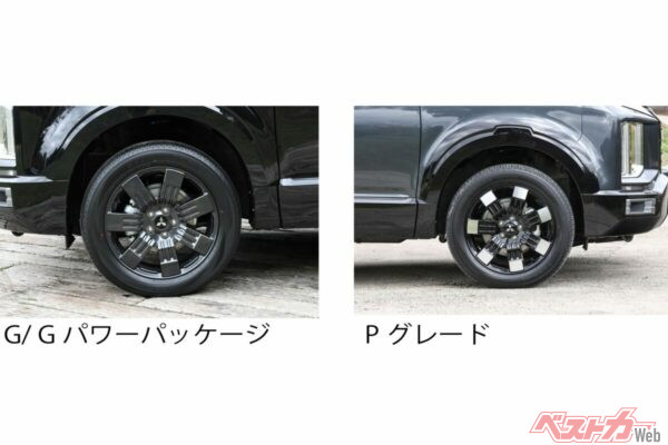 純正ホイールがかなりカッコいい。全グレードデザインは同じもののカラーが異なる。最上級グレードPのみ写真右となるが、単色ホイールもかなりイイぞ