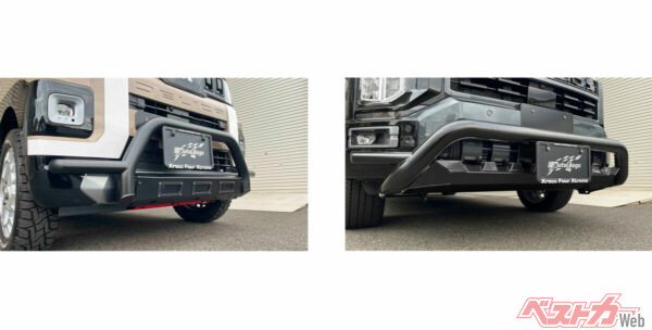 左：新型デリカミニ用フロントガード、リアラダー<br>右：新型デリカD:5用フロントガード、リアバンパーガード