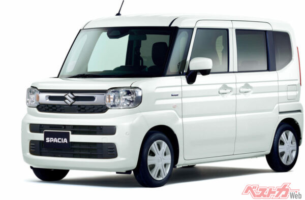 スズキ スペーシア ハイブリッドX。ボディカラーはピュアホワイトパールを選択、メーカーオプションには全方位モニター付きメモリーナビ（スズキコネクト）とセーフティプラスパッケージを選択