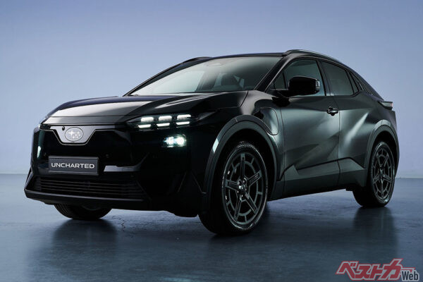 2026年秋デビューのスバル アンチャーテッド。横に3つ、縦に2列合計6つのライトが内蔵されたヘッドライトにより独特の雰囲気