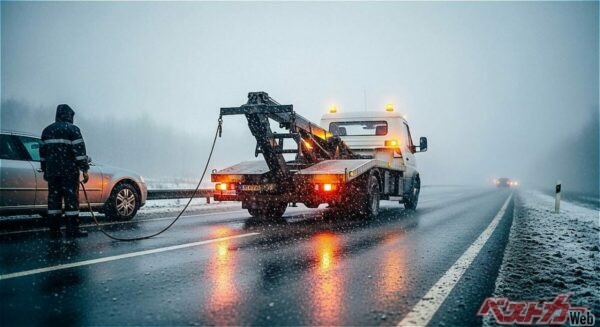 雪が降ればトラブルが増えレッカー業者も多忙に。救助がすぐ来るかは分からない(RAMBAT@Adobestock)