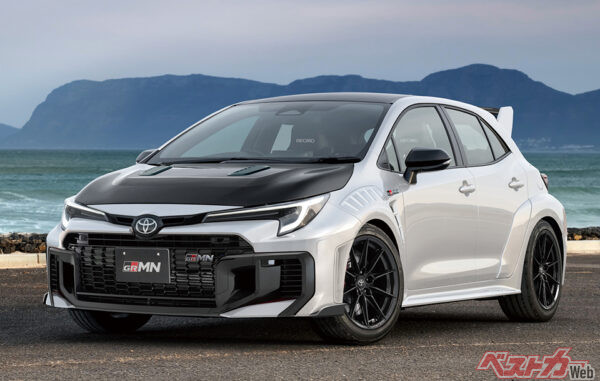 2026年秋〜冬デビューのトヨタ GRMNカローラ。搭載する1.6Lターボは単純な出力アップを目的とせず、よりファンな走りを目指すECUチューンを施す（ベストカー編集部作成の予想CG）