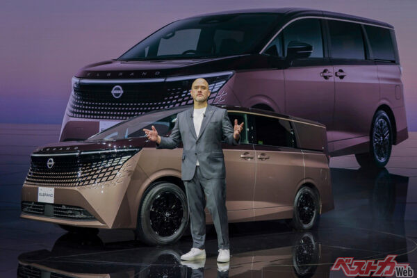 日産のエスピノーサ社長は、ジャパンモビリティショー2025で2026年夏発売予定のエルグランドを発表。日産の命運を分ける大事な新型車の一台だ