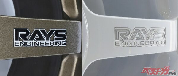 クラシックな雰囲気を醸し出すステッカー仕様（左）と精密な彫り文字加工を施したA.M.T.仕様（右）