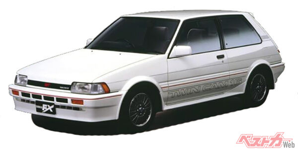 1984年登場のトヨタ カローラFX。E80系時代、スポーティなFF2BOX3ドアとして人気を誇ったFX4A-Gエンジンを搭載した