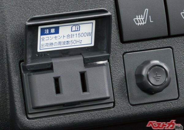 e-ハイゼットカーゴのインパネに設置されたAC100V最大1500Wのアクセサリーコンセント