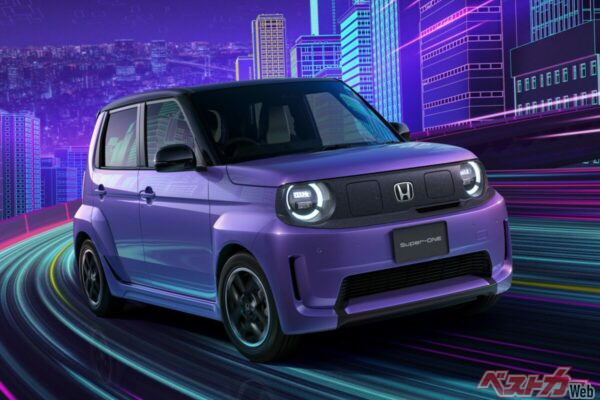 ホンダが4月10日に公開したSuper-ONE(スーパーワン)のイメージ写真。1980年代風のサイバーな演出も特徴的