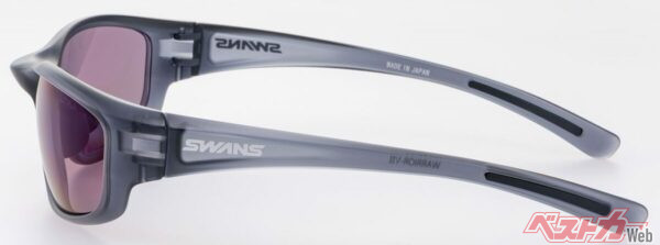 SWANS「ドライビング・サングラス」WA7-0170 フルリムフレームモデルのサイドビュー。SWANSのロゴが大きく入る!