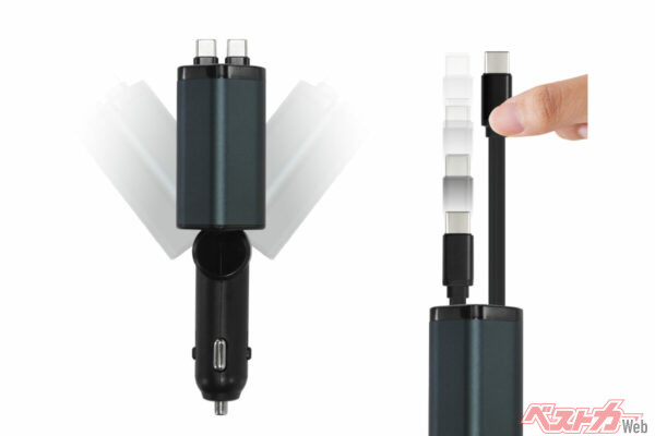 4in1 巻き取り式カーチャージャー