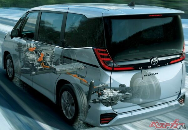 E-Four車に新設のSNOW EXTRAモード。外気温や路面状態から寒冷地（雪道）と判断すると、走行シーンに応じた駆動力を後輪へ配分し、走行安定性を高める賢い機能だ