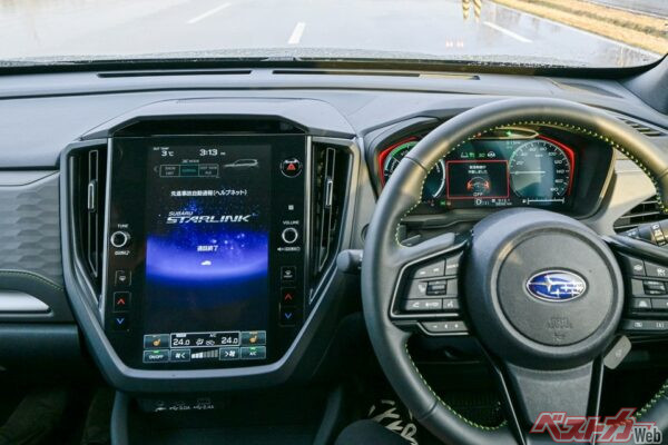 フォレスターの安全装備。写真のようにハンドルを離すと警告表示などをしてくれる