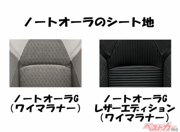 通常のG(左)とGレザーエディション(右)との比較。どちらも上質感あふれるシート地だ