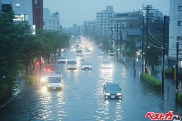 台風襲来!　線状降水帯が発生!!　いったいどうすればいいの？　冠水したらもう廃車？　クルマの冠水対策のすべて