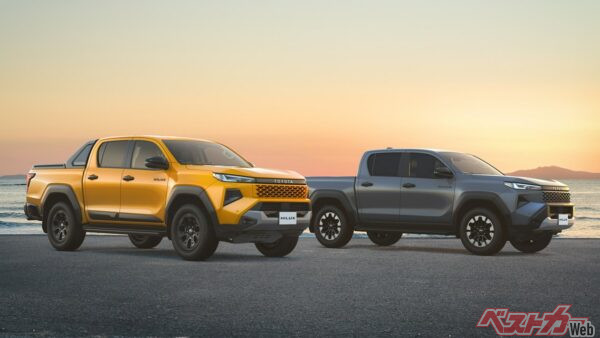新型ハイラックスのZ アドベンチャー(左)とZ(右)。ホイールやスポーツバーやサイドモール、スポーツバーの有無など意外と見た目に違いがある