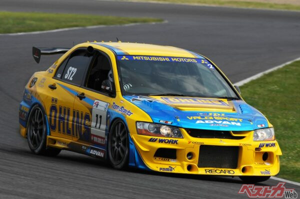 インプレッサ勢と激闘を繰り広げていた中谷氏の駆るランサーエボリューションIX。オーリンズランサーEVO MR