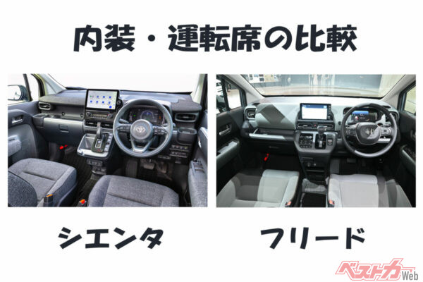 内装の上質さという点ではフリードに軍配。さらにディスプレイの位置などもシエンタとフリードで異なるのもおもしろい