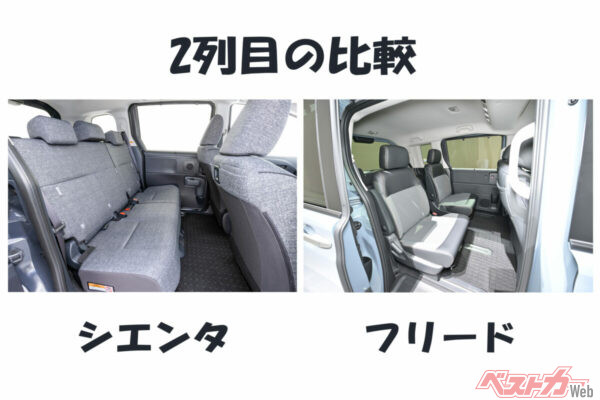フリードは6人乗りの場合、セパレートで7人乗りの場合は2列目がベンチシートとなっている