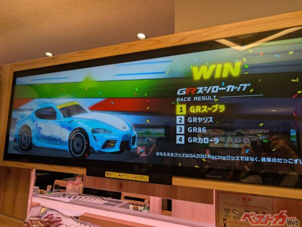 デジローに映し出されたレースゲーム。めっちゃ興奮する。ちなみに大当たり出しました。うれしい
