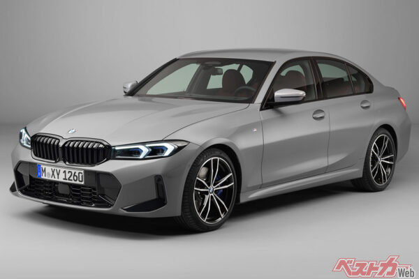 BMW3シリーズ(G20/中古車相場:171万~664万円)。全長×全幅×全高=4715×1825×1450mm、ホイールベース=2850mm、出力=190ps/40.8kgm、発表時燃費=15.3km/L