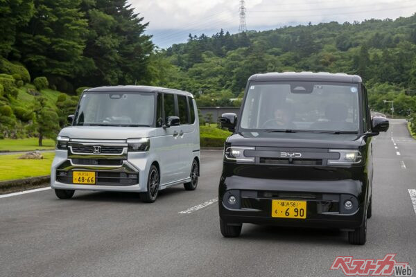 N-BOXと並走するラッコ。日産サクラをはじめ、各メーカー軽EVを市場に送り出しているが、圧倒的な性能をもつラッコにどう対抗していくか？