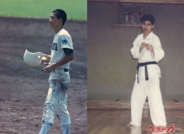 （写真左）高校時代の岸浦氏は野球部所属。（写真右）名古屋大学の日本拳法部で主将を務めた岸浦氏