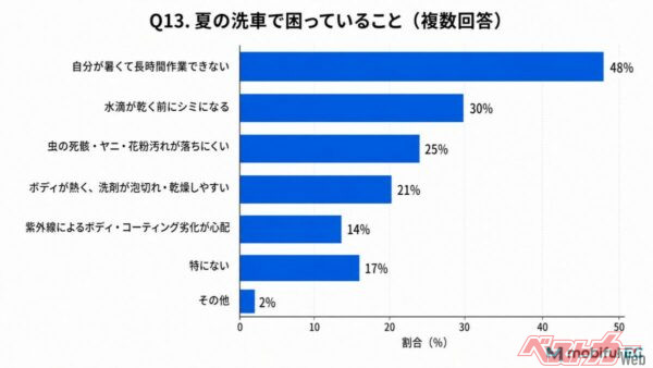 約2人に1人が「夏の洗車は暑くて長時間作業できない」