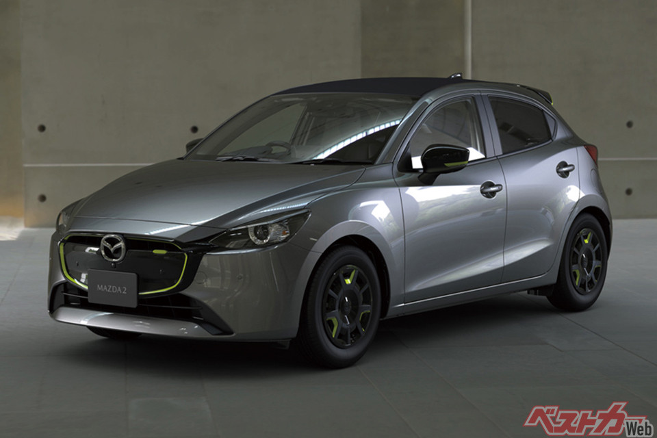 マツダ MAZDA2（2019年9月発売／価格：172万400～250万1400円　※2026年8月生産終了予定。モデルや仕様により納期が大きく異なる場合や購入不可の場合あり）。全長4690×全幅1860×全高1695mm、2.5L直4（178ps）＋モーター（6.5ps）、15.2km/L
