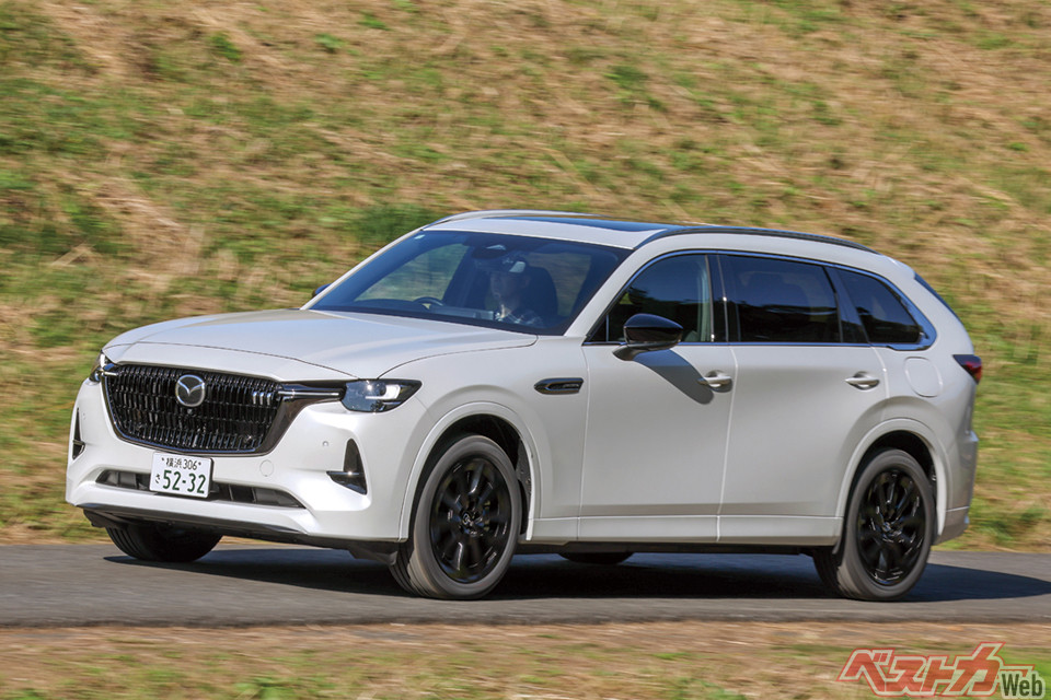 マツダ CX-80（2024年10月発売／価格：478万1700～714万4500円）。全長4990×全幅1890×全高1710mm、3.3L直6ディーゼルターボ（231ps）、18.2km/L