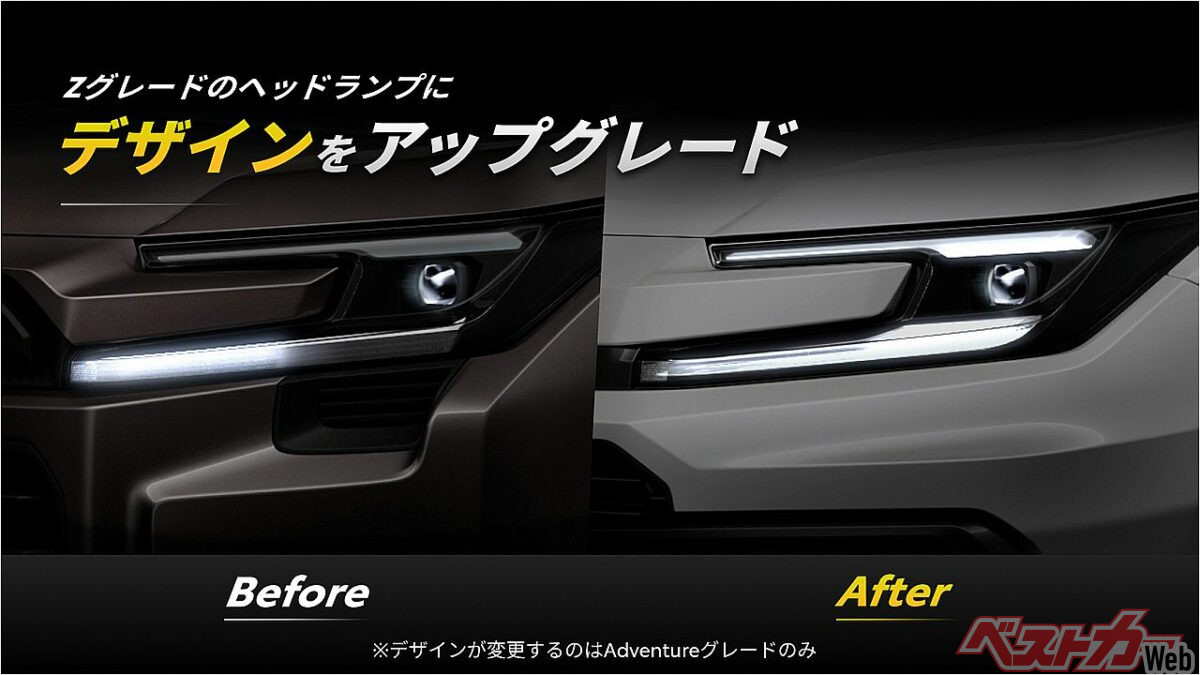 左がアドベンチャーのヘッドランプ。右がZにアップグレードした後のヘッドランプ。AHS機能も付く！