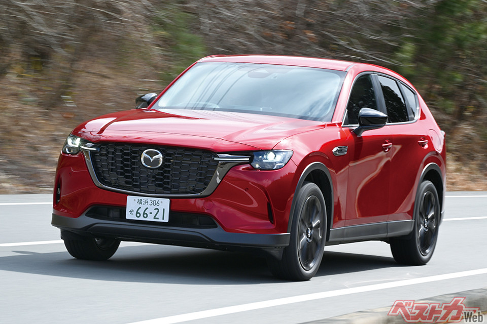 マツダ CX-60／CX-80（382万8000〜649万5500円）。全長4740×全幅1890×全高1685mm、ホイールベース2870mm、3.3L直6ディーゼル（231ps/51.0kgm）、WLTCモード燃費19.7km/L（写真と価格・スペックはCX-60）