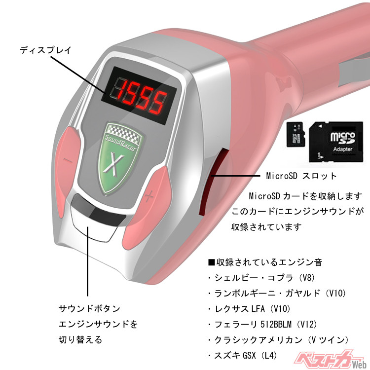 7種類のエンジンサウンドをプリインストール