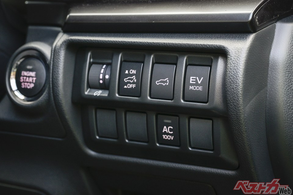 AC100Vのスイッチは運転席右側にある