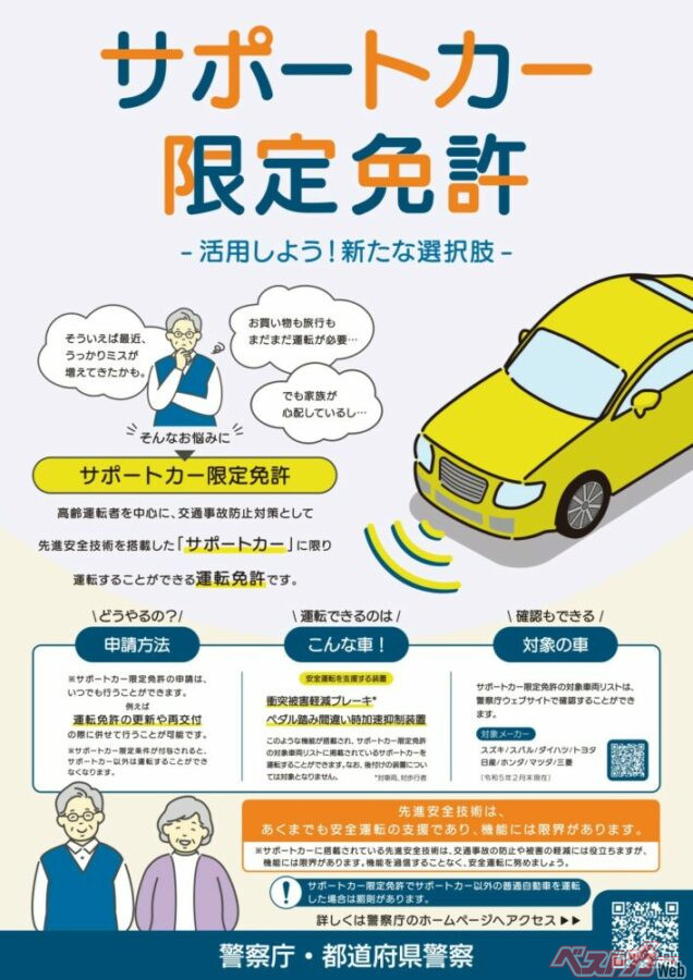 有識者検討会では、運転技能に応じたサポートカー限定免許の付与や、免許を更新できなかった人の移動手段も検討課題に挙げられた(画像は警察庁・都道府県警察による広報ポスター)