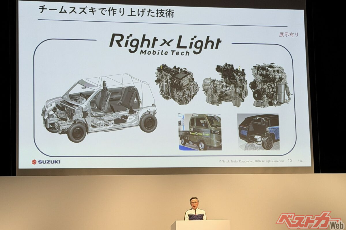 スズキが新車開発期間を「半減」へ!!　新ハイブリッド「スーパーエネチャージ」に直噴ターボも発表！　CO2回収キャリイ軽トラなど新戦略がかなり面白い