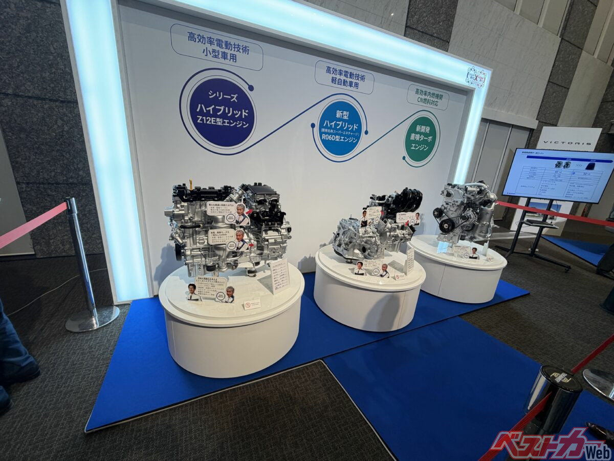 次世代直噴ターボエンジンから新型ハイブリッドのパワートレーンはもちろん、圧縮天然ガス、牛ふんなどを利用したカーボンニュートラル燃料といったスズキが現在取り組んでいる技術が披露された