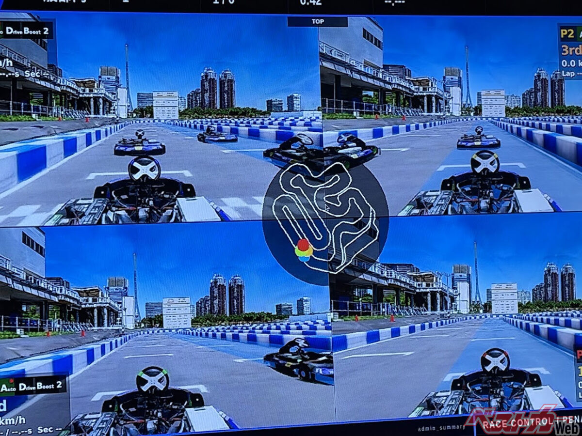 自動運転AIチャレンジの予選風景。バーチャル空間での自動運転の技やスピードを競う